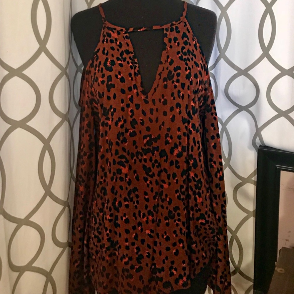 Leopard Print Cold Shoulder Top